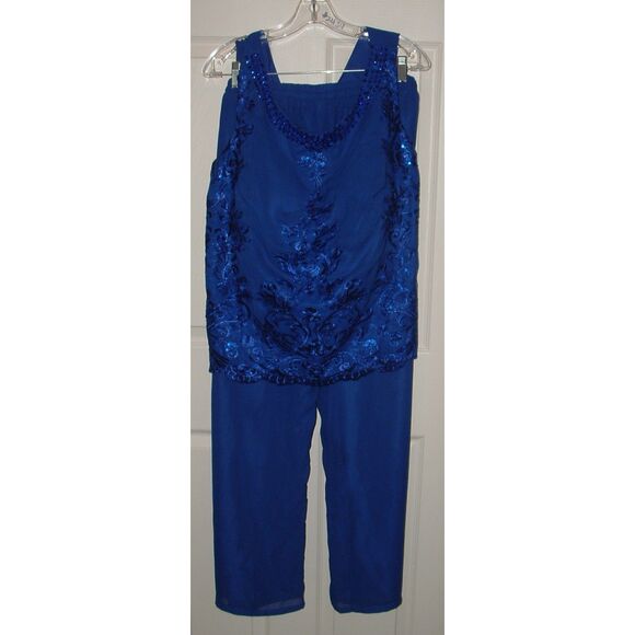 Embellished Royal Blue Plus Sz 20 Pull On Pants & Sparkly Sleeveless Shirt Set - Picture 1 of 7
